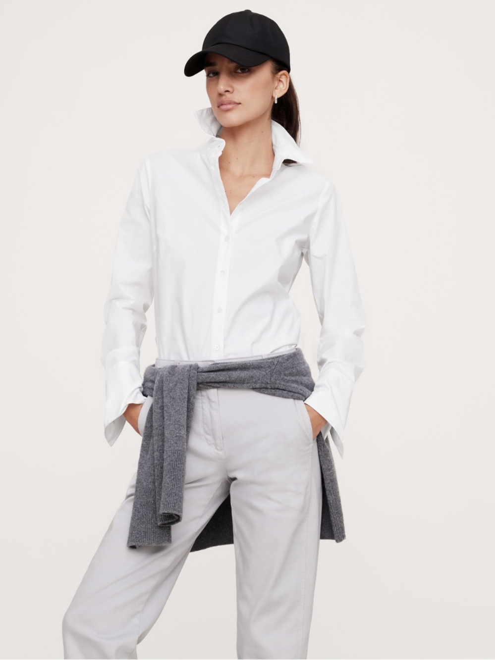 Banana Republic Riley White Tailored Stretch Cotton Button Down Shirt Top Size 4